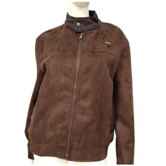 SF Faux Brown Leather Riding Jacket size Medium - Picture 2 of 8